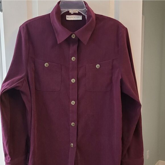 Brownstone Studio Vintage Suede Feel Maroon Button Down Shirt - Picture 3 of 8